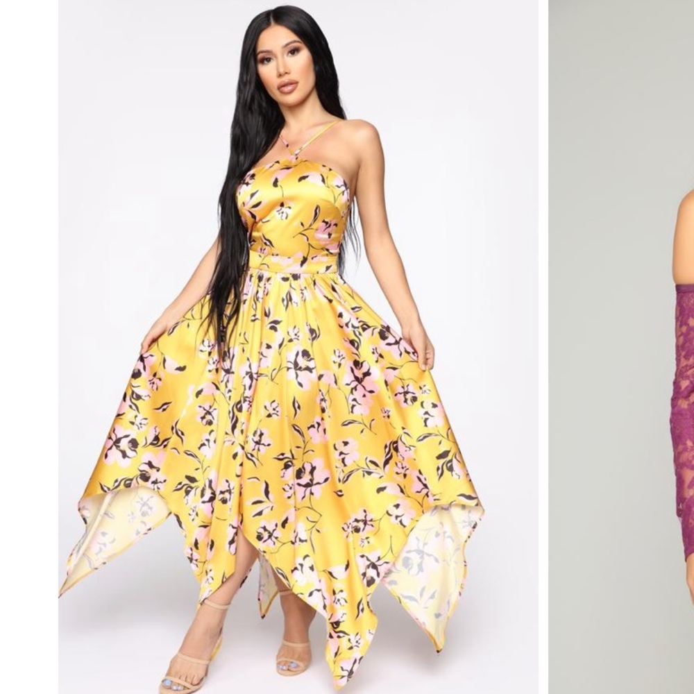 Fashion Nova Flowy Floral Gold Dress